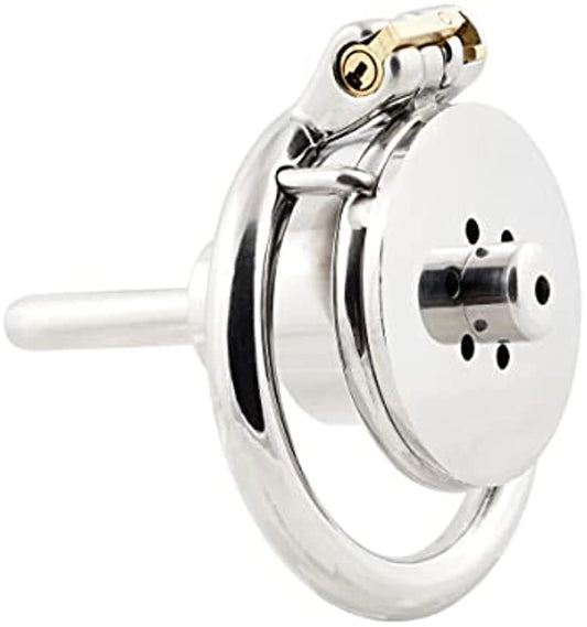 Steel Male Chastity Cage with Catheter
