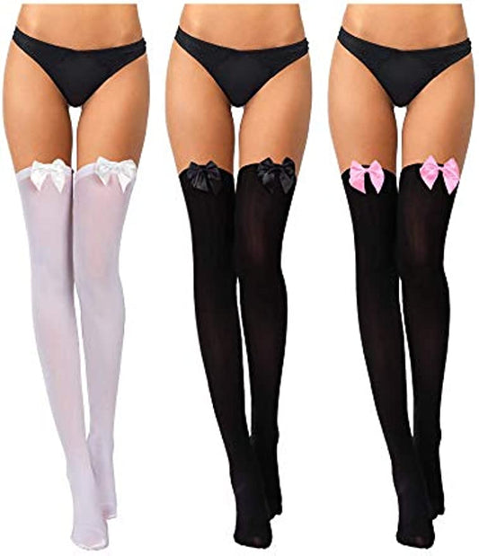 3 Pairs Women's Thigh High Socks with Bows