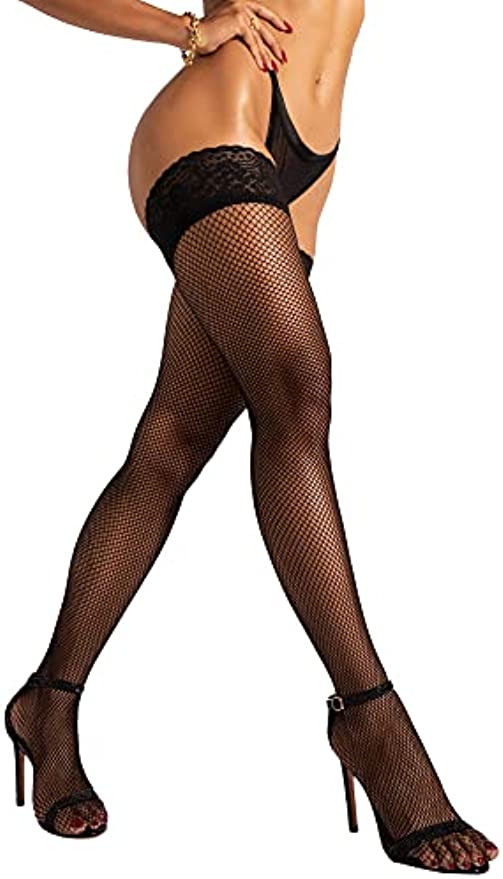 Fishnet Stockings - Lace Thigh Highs for Garter Belt - Made in Italy