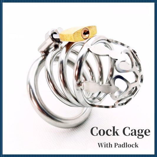 Male Stainless Steel Chastity Cage with Padlock - Wearable Restraint Device