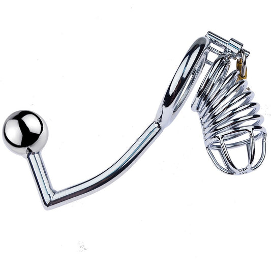Metal Chastity Cage With Anal Plug - BDSM Sex Toys For Men